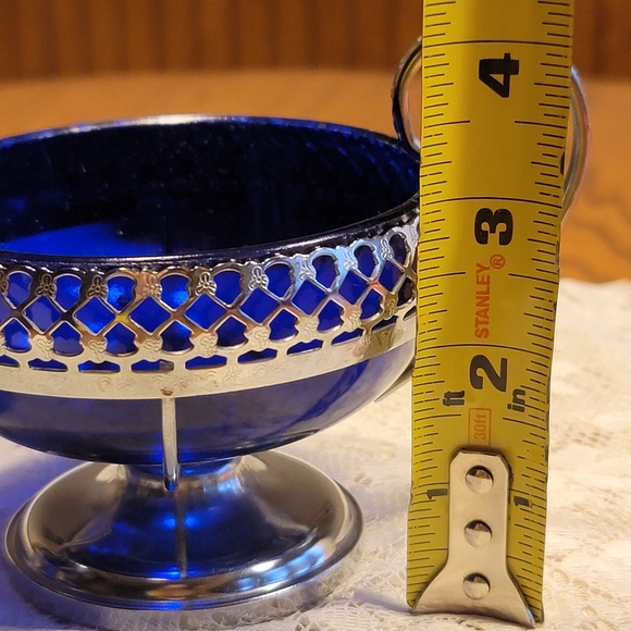 VTG Cobalt Blue Chromium Plated Sugar & Creamer with Glass Insert & Spoon - Picture 11 of 11